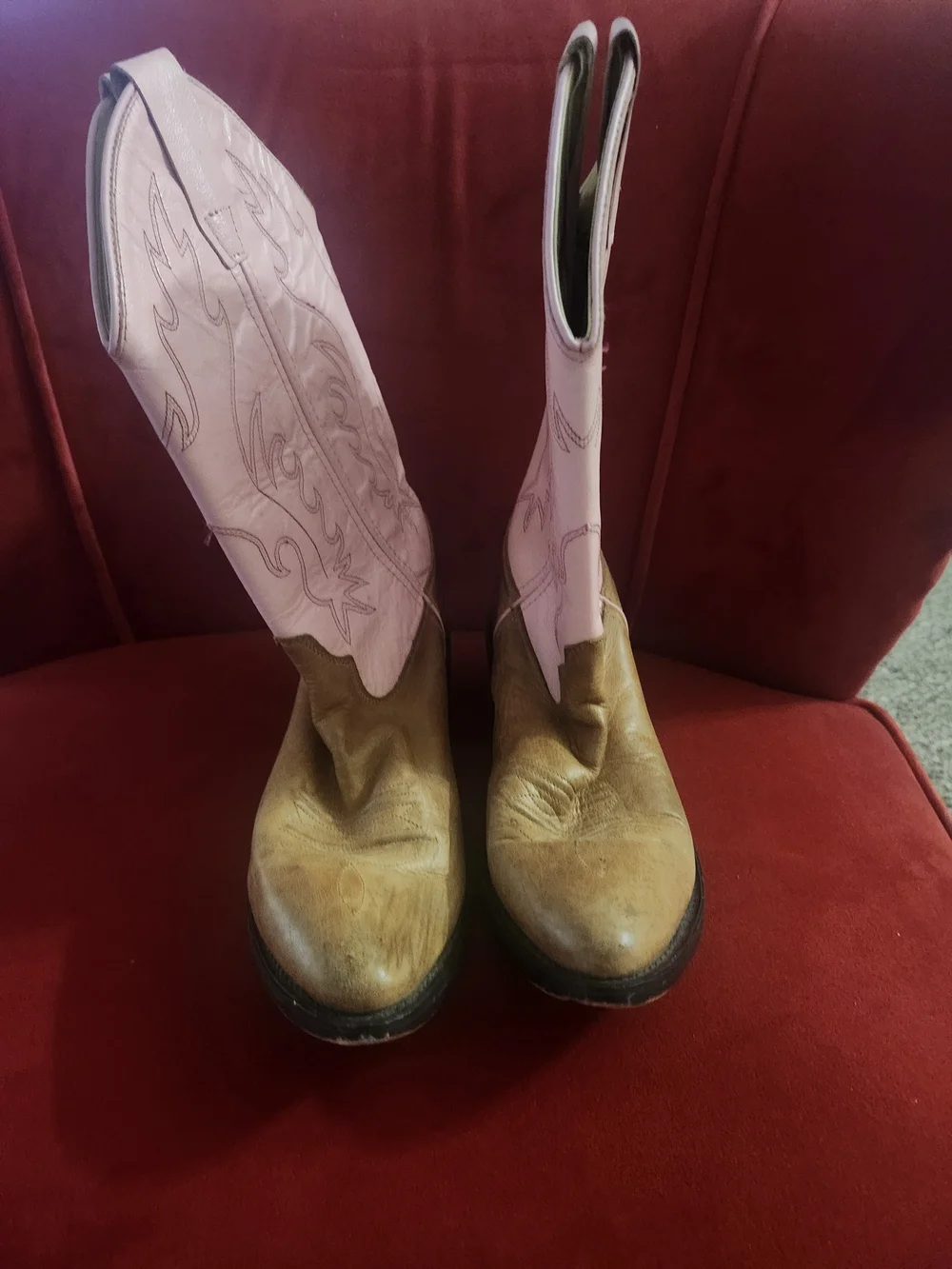 Kids Two-Tone Western Pull-On Boots in Pink and Brown